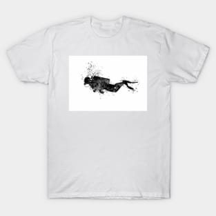 Scuba Diver Black and White Painting T-Shirt